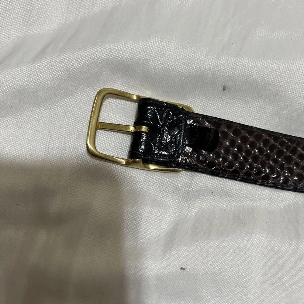 Lady Canterbury Black Snakeskin Leather Belt 42 Gold Tone Buckle DR VTG